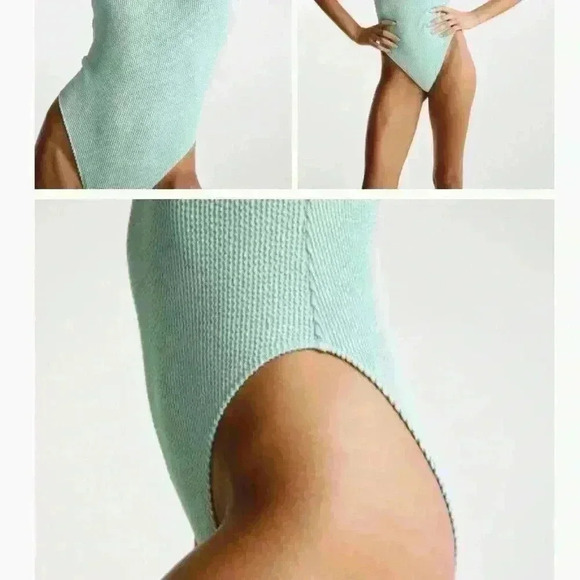 H&M Women Swimsuit Small One Piece Turquoise Blue Green Ribbed - Picture 4 of 8